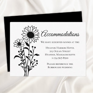 Carte D'accompagnement Tournesol Noir Blanc Floral Mariage Logement