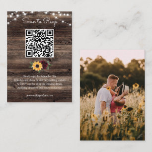 Carte D'accompagnement Tournesol Rose Russe Bois Mariage QR Code RSVP