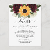 Carte D'accompagnement Tournesol Rose Rustique Détails du Mariage (Devant)