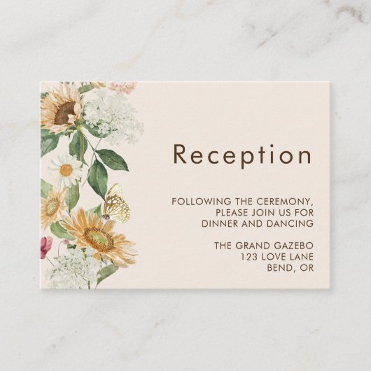 Carte D'accompagnement Tournesol Rustique Beige Mariage Réception (Devant)