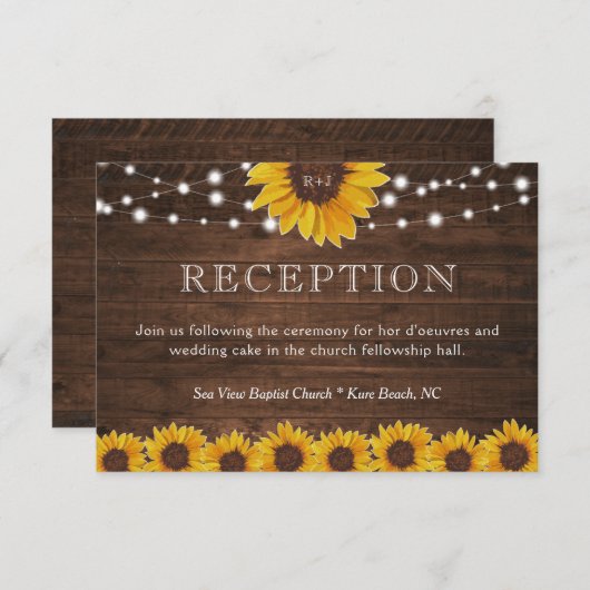 Carte D'accompagnement Tournesol Rustique Éclairage Réception de mariage (Devant / Derrière)