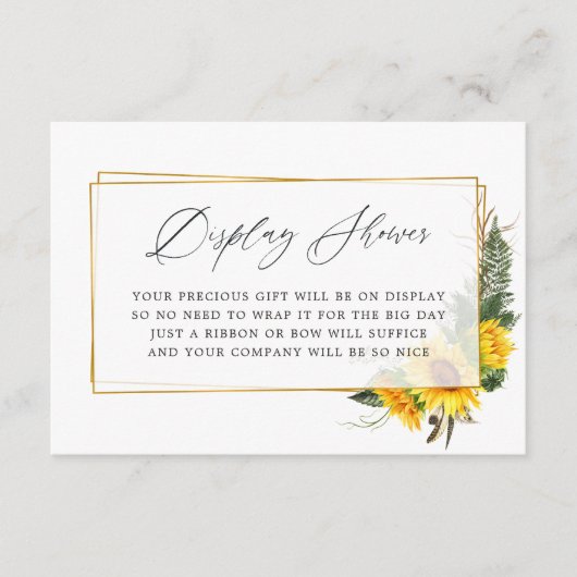 Carte D'accompagnement Tournesol Rustique Fête des mariées douche (Devant)