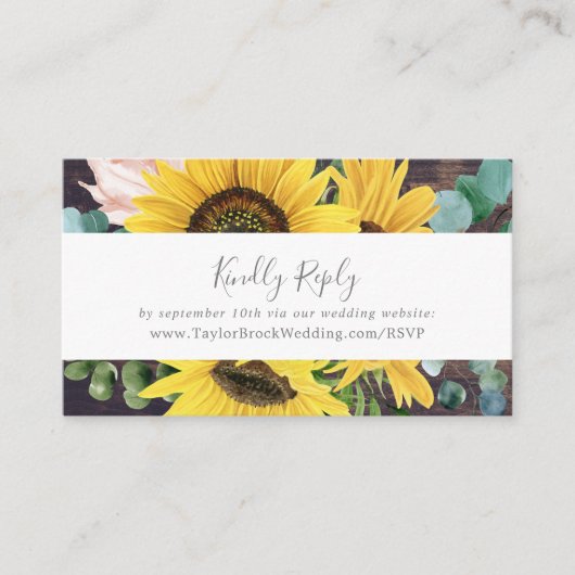 Carte D'accompagnement Tournesol rustique | Site Web Mariage de bois RSVP (Devant)