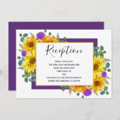 Carte D'accompagnement Tournesol Rustique violet Roses Réception de maria (Devant / Derrière)