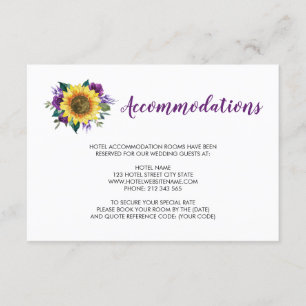 Carte D'accompagnement Tournesol violet Rose Mariage Hébergements