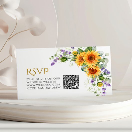 Carte D'accompagnement Tournesols rustiques & Lavander Mariage QR Code RS