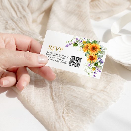 Carte D'accompagnement Tournesols rustiques & Lavander Mariage QR Code RS