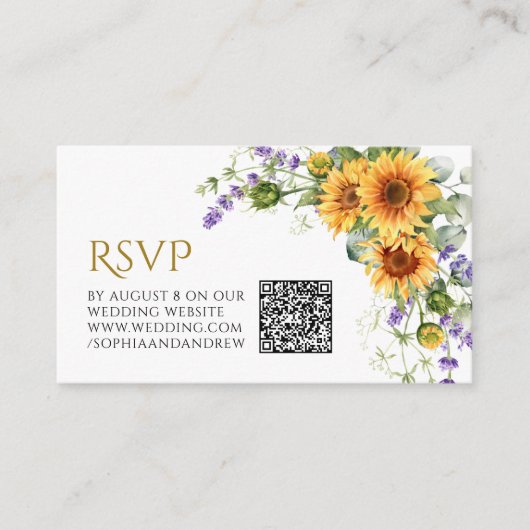 Carte D'accompagnement Tournesols rustiques & Lavander Mariage QR Code RS (Devant)