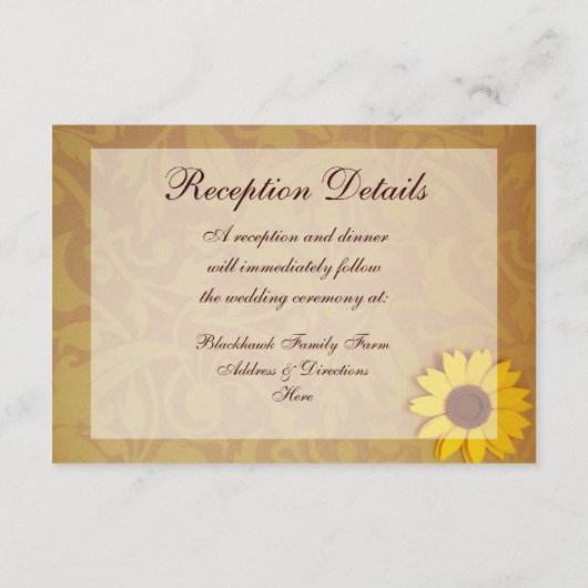 Carte D'accompagnement Tournesols rustiques sur Mariage damassé Invitatio (Dos)