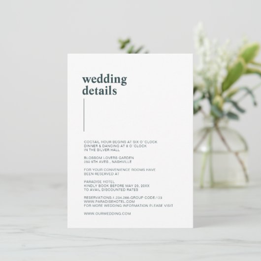 Carte D'accompagnement Tout simplement blanc, teal détails (Debout devant)