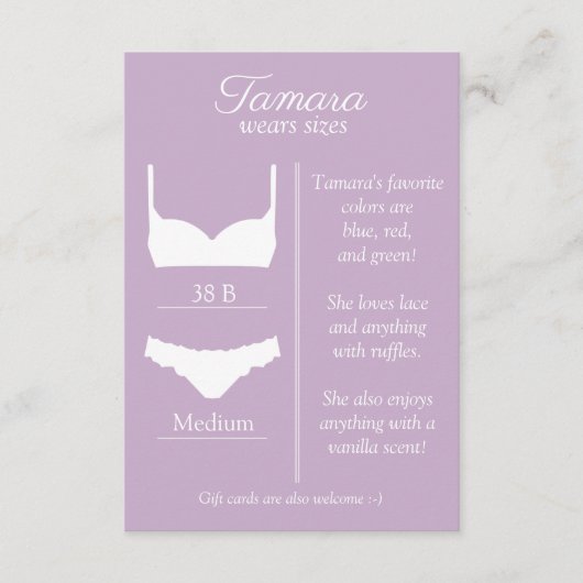 Carte D'accompagnement TOUTE COULEUR ARRIÈRE - PLAN : Lingerie Taille Ins (Devant)