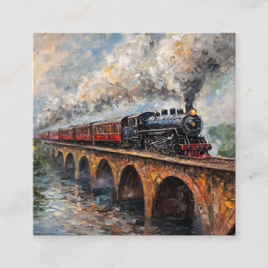 Carte D'accompagnement Train à vapeur sur un pont - Peinture à l'huile (Devant)