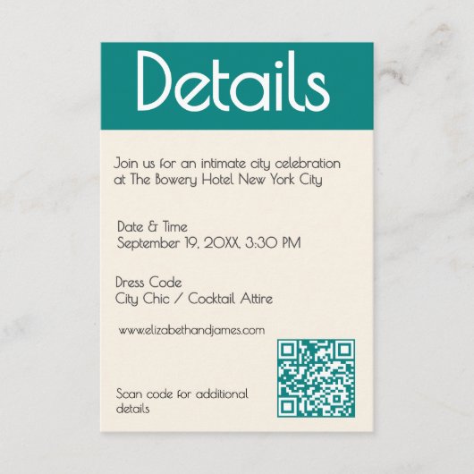 Carte D'accompagnement Transformative Teal Modern Contemporary Wedding (Devant)
