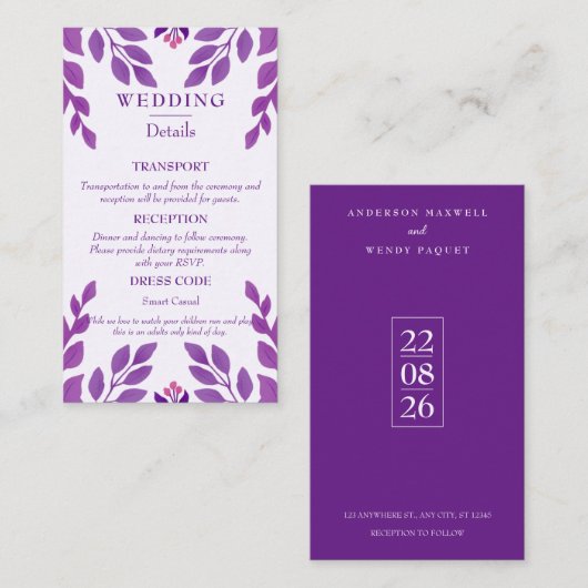 Carte D'accompagnement Transport, code vestimentaire et détails de la réc (Devant / Derrière)