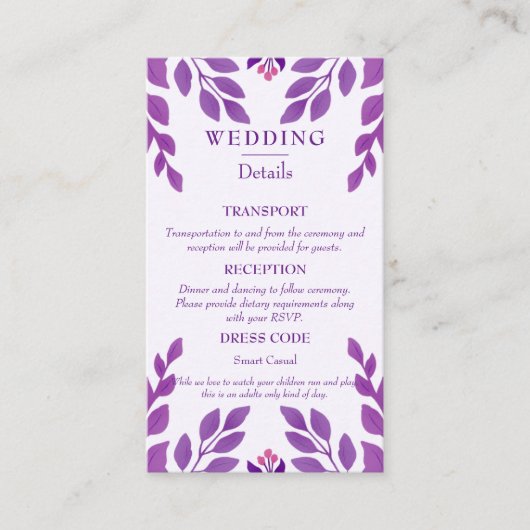 Carte D'accompagnement Transport, code vestimentaire et détails de la réc (Devant)