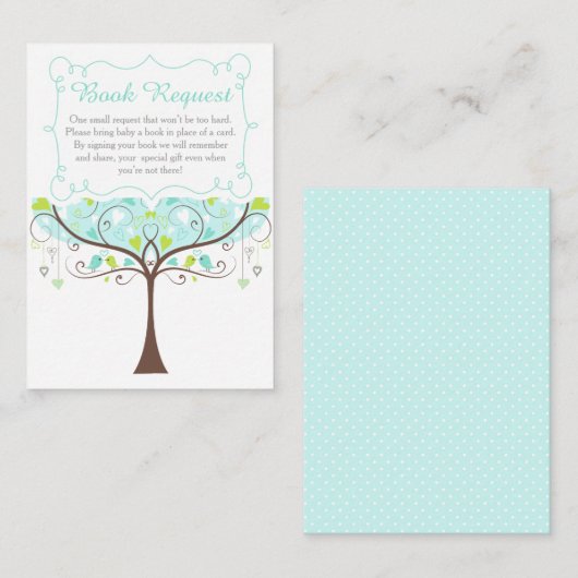 Carte D'accompagnement Tree in Blue and Green Baby Shower Book Request (Devant / Derrière)