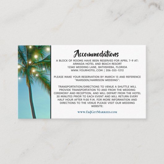 Carte D'accompagnement Tropical Beach Lights Ombre Mariage Hébergements (Devant)
