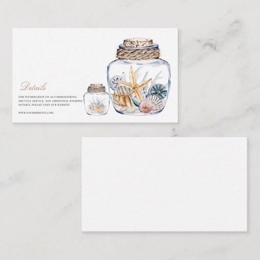 Carte D'accompagnement Tropical Beach Ocean Shell Détails du Mariage (Devant / Derrière)