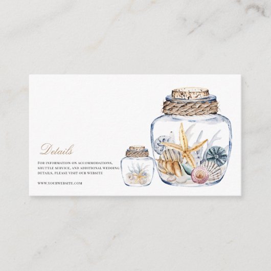 Carte D'accompagnement Tropical Beach Ocean Shell Détails du Mariage (Devant)