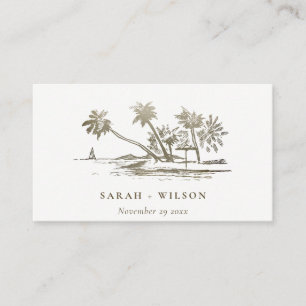 Carte D'accompagnement Tropical Beach Palm Sketch Gold Mariage Website