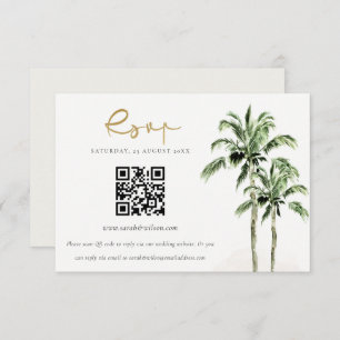 Carte D'accompagnement Tropical Beach Palm Trees Mariage QR Code RSVP