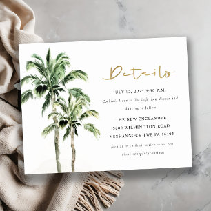 Carte D'accompagnement Tropical Beach Palm Trees Rustic Mariage Détail