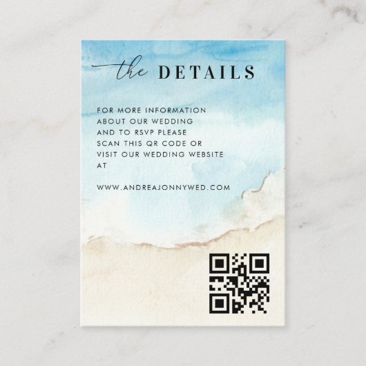 Carte D'accompagnement Tropical Beach Sea Ocean QR Code Détails Mariage (Devant)