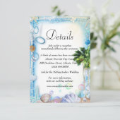 Carte D'accompagnement Tropical Beach Seashell Détails du Mariage (Debout devant)