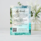 Carte D'accompagnement Tropical Beach Watercolor Wedding Details QR Code (Debout devant)