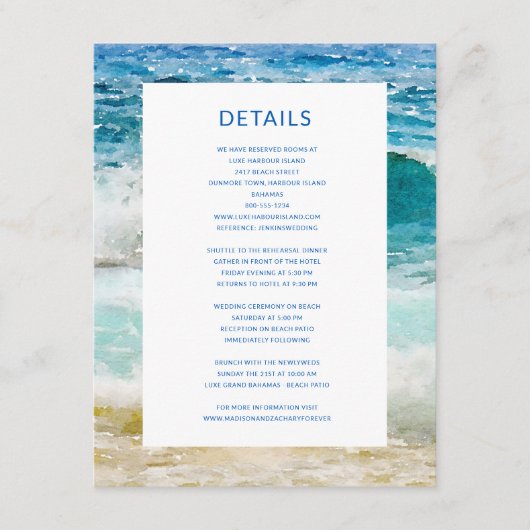 Carte D'accompagnement Tropical Beach Wedding Détails (Devant)