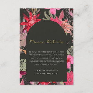 Carte D'accompagnement Tropical Boho Red Dark Floral Détails du Mariage