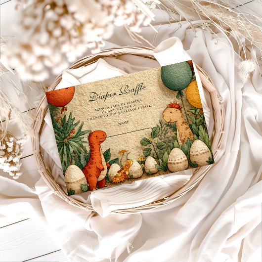 Carte D'accompagnement Tropical Dinosaur Theme Baby Shower Diapper Raffle