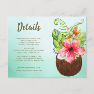 Carte D'accompagnement Tropical Floral Coconut Guest Information Mariage