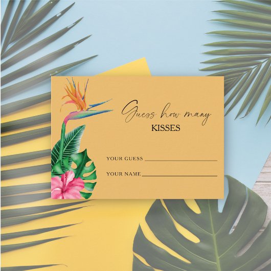 Carte D'accompagnement Tropical floral, Devinez combien de baisers jeu de