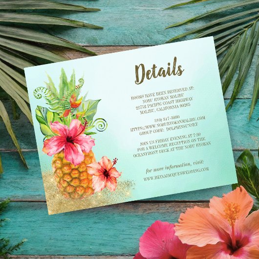 Carte D'accompagnement Tropical Floral Pineapple Détails du client Mariag