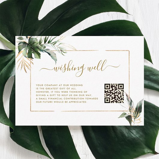 Carte D'accompagnement Tropical Foliage Gold Wishing Well with QR Code