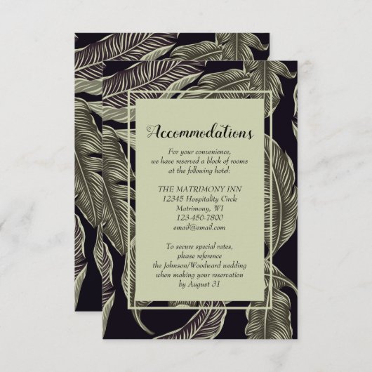 Carte D'accompagnement Tropical Foliage Sage Vert Mariage Hébergements (Devant / Derrière)