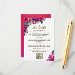 Carte D'accompagnement Tropical Garden Hibiscus Détails du Mariage QR Cod