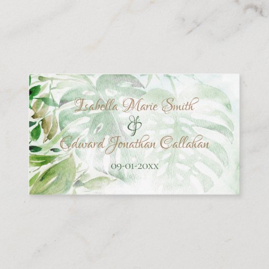 Carte D'accompagnement Tropical Green Gold Palm Site Feuille Mariage En (Dos)