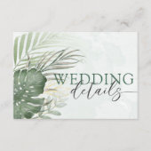 Carte D'accompagnement Tropical Green Watercolor Wedding Details (Devant)