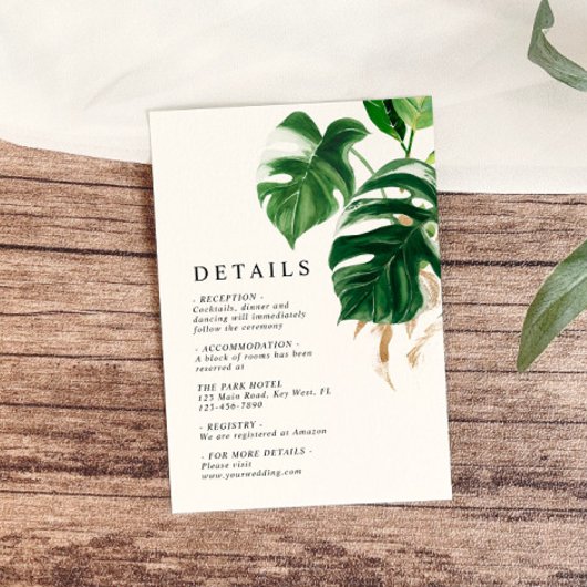 Carte D'accompagnement Tropical Greenery Modern Mariage Détails