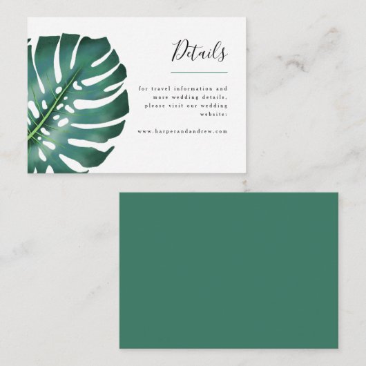 Carte D'accompagnement Tropical Greenery Monstera Détails du Mariage (Devant / Derrière)
