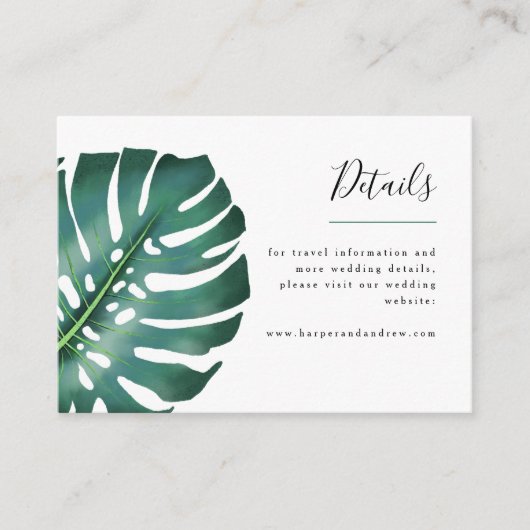 Carte D'accompagnement Tropical Greenery Monstera Détails du Mariage (Devant)