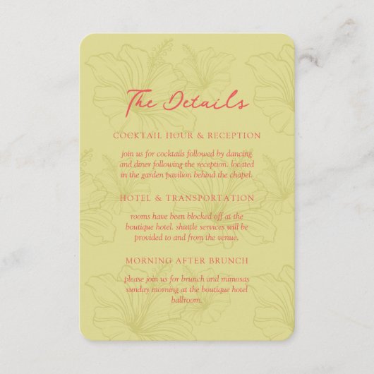 Carte D'accompagnement Tropical Hibiscus Pattern Vibrant Wedding (Devant)