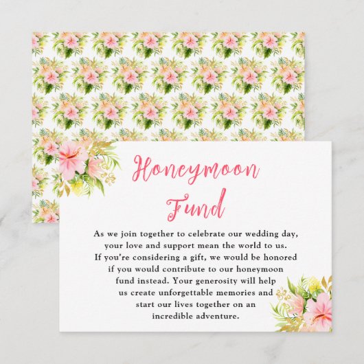 Carte D'accompagnement Tropical Jungle Floral Wedding Honeymoon Fund (Devant / Derrière)
