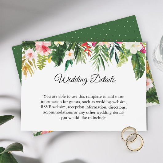Carte D'accompagnement Tropical Leave Floral Wedding Détails de la récept