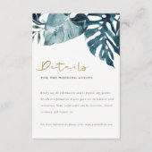 Carte D'accompagnement Tropical Monstera Blue Foliage Détails du Mariage (Devant)