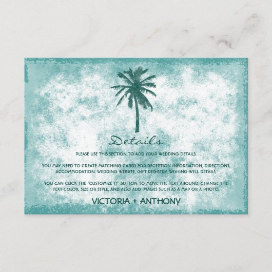 Carte D'accompagnement Tropical Palm Tree Beach Wedding Détail (Devant)