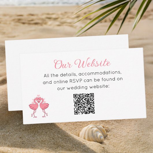 Carte D'accompagnement Tropical Pink Flamingo Beach Luau Wedding Website