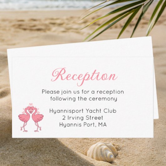 Carte D'accompagnement Tropical Pink Flamingo Beach Wedding Reception 
